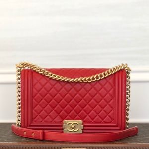 Chanel Lipstick Red Lambskin New Medium Boy Bag